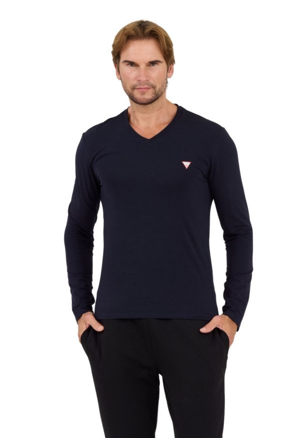 Guess - GUESS Granatowy męski longsleeve Core Tee, Rozmiar XXL. Kolor: niebieski. Długość rękawa: długi rękaw