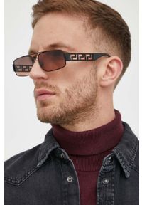 VERSACE - Versace okulary przeciwsłoneczne męskie kolor czarny. Kształt: prostokątne. Kolor: czarny #3