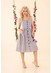 Merribel - Rozkloszowana Sukienka w Paski - Szara. Kolor: szary. Materiał: poliester, wiskoza, elastan. Wzór: paski #1