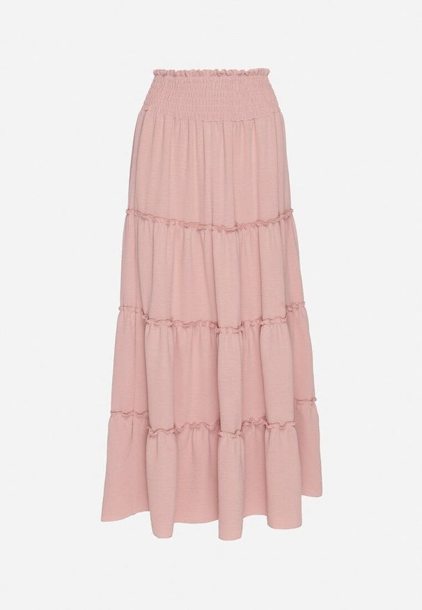 Born2be - Różowa Spódnica o Rozkloszowanym Kroju z Falbankami i Gumką w Talii Dovinala. Okazja: na co dzień. Kolor: różowy. Styl: casual, klasyczny, elegancki