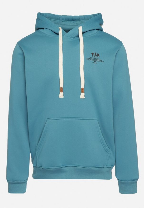 Born2be - Niebieska Bluza z Dodatkiem Bawełny Wykończona Sznurkami i Kapturem Aseria. Okazja: na co dzień. Typ kołnierza: kaptur. Kolor: niebieski. Materiał: bawełna. Długość rękawa: długi rękaw. Długość: długie. Styl: klasyczny, casual