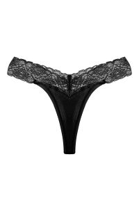 Intica - Stringi z koronkowym paskiem eleganckie i wygodne Seconda. Kolor: czarny. Materiał: koronka