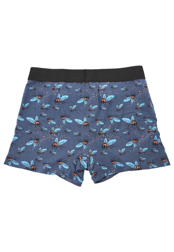 Granatowe Męskie Bokserki Muchy Redo. Kolor: niebieski. Materiał: tkanina, bawełna, elastan. Wzór: aplikacja
