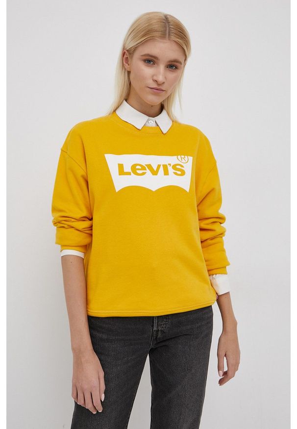 Levi's® - Levi's Bluza bawełniana damska kolor żółty gładka. Okazja: na spotkanie biznesowe. Kolor: żółty. Materiał: bawełna. Długość rękawa: długi rękaw. Długość: długie. Wzór: gładki. Styl: biznesowy