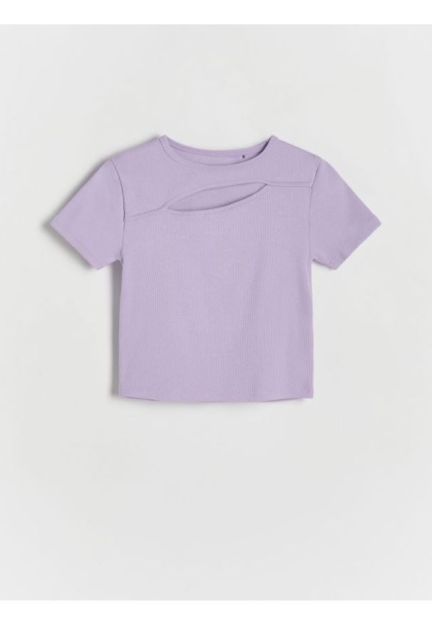 Reserved - T-shirt z wycięciem - lawendowy. Kolor: fioletowy. Materiał: bawełna