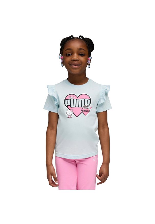 Koszulka dla dzieci Puma X Hello Kitty Friends Ruffle Tee. Kolor: biały. Materiał: bawełna, materiał. Wzór: motyw z bajki