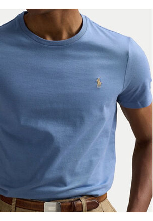 Polo Ralph Lauren T-Shirt 710671438430 Błękitny Custom Slim Fit. Typ kołnierza: polo. Kolor: niebieski. Materiał: bawełna