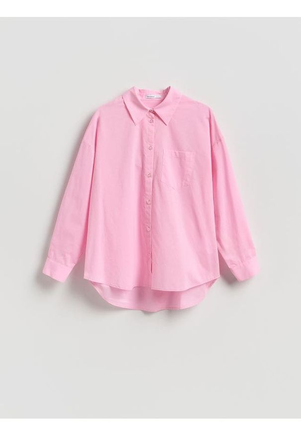 Reserved - Bawełniana koszula - pastelowy róż. Kolor: różowy. Materiał: bawełna. Wzór: gładki