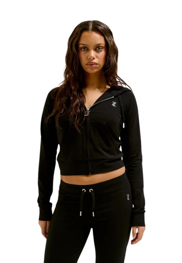 Juicy Couture - JUICY COUTURE Czarna bluza damska Single Jersey Ola Hoodie, Rozmiar XL. Kolor: czarny. Materiał: jersey