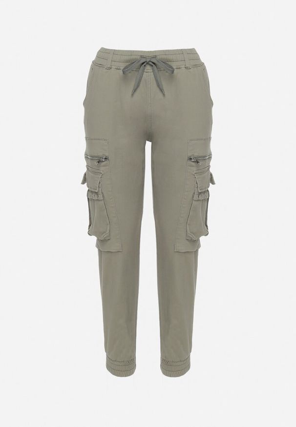 Born2be - Zielone Spodnie Typu Bojówki z Bawełny z Gumką w Pasie i Kieszeniami Quera. Okazja: na co dzień. Kolor: zielony. Materiał: bawełna. Styl: casual, militarny, elegancki