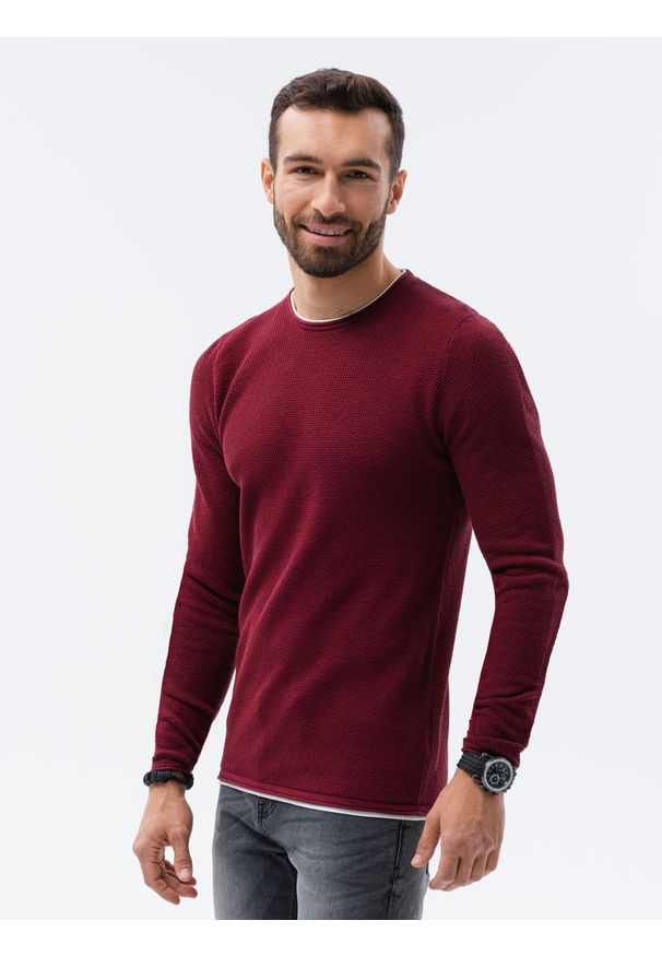 Ombre Clothing - Sweter męski E121 - bordowy - XXL. Okazja: na co dzień. Kolor: czerwony. Materiał: bawełna. Styl: casual, klasyczny, elegancki