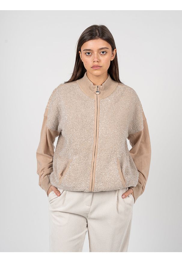 Liu Jo Bluza | TF2198 MA55L | Kobieta | Beżowy. Okazja: na co dzień. Typ kołnierza: kołnierzyk stójkowy. Kolor: beżowy. Materiał: poliester, poliamid. Wzór: aplikacja. Styl: elegancki, casual, sportowy