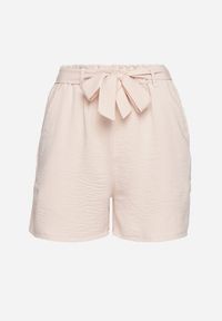 Born2be - Beżowe Bermudy Szorty z Gumką w Pasie i Materiałowym Paskiem z Wysokim Stanem Qualetta. Stan: podwyższony. Kolor: beżowy. Materiał: materiał. Styl: elegancki #3