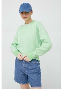 TOMMY HILFIGER - Tommy Hilfiger sweter bawełniany kolor zielony. Kolor: zielony. Materiał: bawełna. Długość rękawa: długi rękaw. Długość: długie. Wzór: ze splotem #1