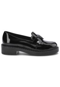 Czarne Mokasyny Lamanti Damskie Modne Buty. Okazja: na co dzień, na spotkanie biznesowe, na spacer. Kolor: czarny. Materiał: jeans, lakier, skóra. Wzór: aplikacja. Styl: casual, elegancki, biznesowy, klasyczny #5