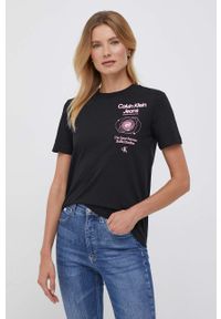 Calvin Klein Jeans t-shirt bawełniany kolor czarny. Kolor: czarny. Materiał: bawełna. Długość rękawa: krótki rękaw. Długość: krótkie. Wzór: nadruk. Styl: klasyczny #4