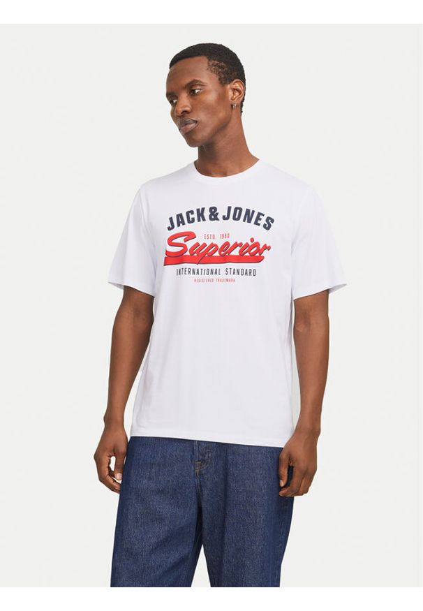 Jack & Jones T-Shirt Logo 12268267 Biały Standard Fit. Kolor: biały. Materiał: bawełna