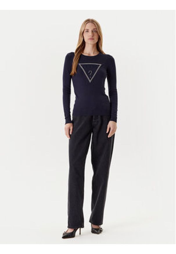 Guess Sweter W5YR23 Z2NQ2 Granatowy Regular Fit. Kolor: niebieski. Materiał: wiskoza