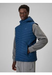 4f - 4F Bezrękawnik z wypełnieniem syntetycznym męski - granatowy XL. Typ kołnierza: kaptur. Kolor: niebieski. Materiał: syntetyk. Długość rękawa: bez rękawów. Wzór: jodełka #1