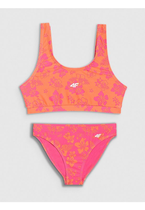 4f - 4F Kostium kąpielowy dwuczęściowy dziewczęcy - różowy 158/164 (12-14 lat). Kolor: różowy