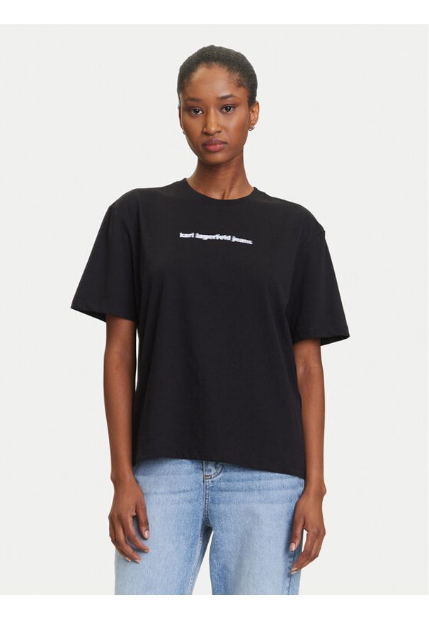 Karl Lagerfeld Jeans T-Shirt A3W17039 Czarny Regular Fit. Kolor: czarny. Materiał: syntetyk, bawełna