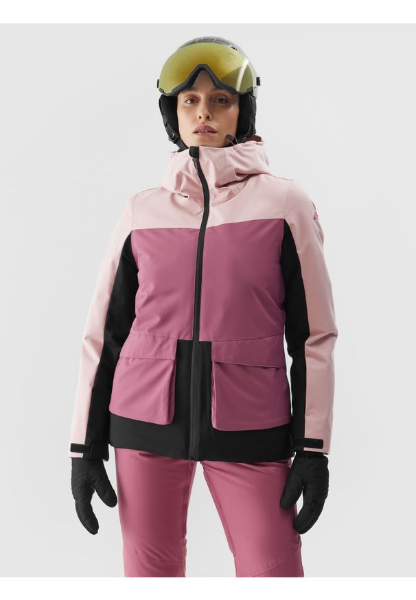 4f - Kurtka narciarska membrana 8000 damska - różowa. Kolor: różowy. Materiał: materiał, tkanina, poliester. Wzór: gładki. Sezon: zima. Sport: narciarstwo