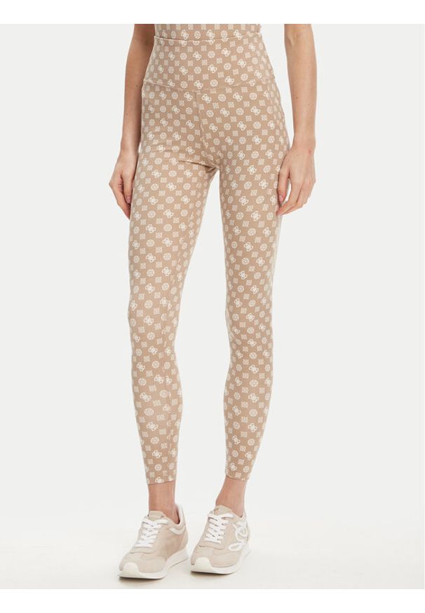 Guess Legginsy V5YB18 MC03W Beżowy Slim Fit. Kolor: beżowy. Materiał: syntetyk