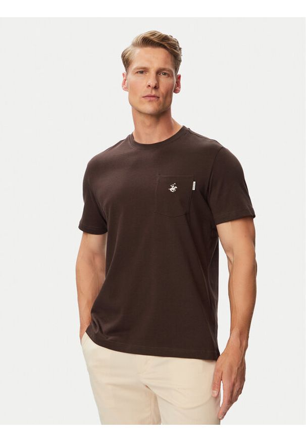 Beverly Hills Polo Club T-Shirt P-SS26M-TS414000 Brązowy Regular Fit. Typ kołnierza: polo. Kolor: brązowy. Materiał: bawełna