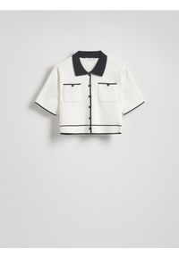 Reserved - Sweter z kontrastowymi wstawkami - złamana biel. Materiał: wiskoza, tkanina. Wzór: gładki