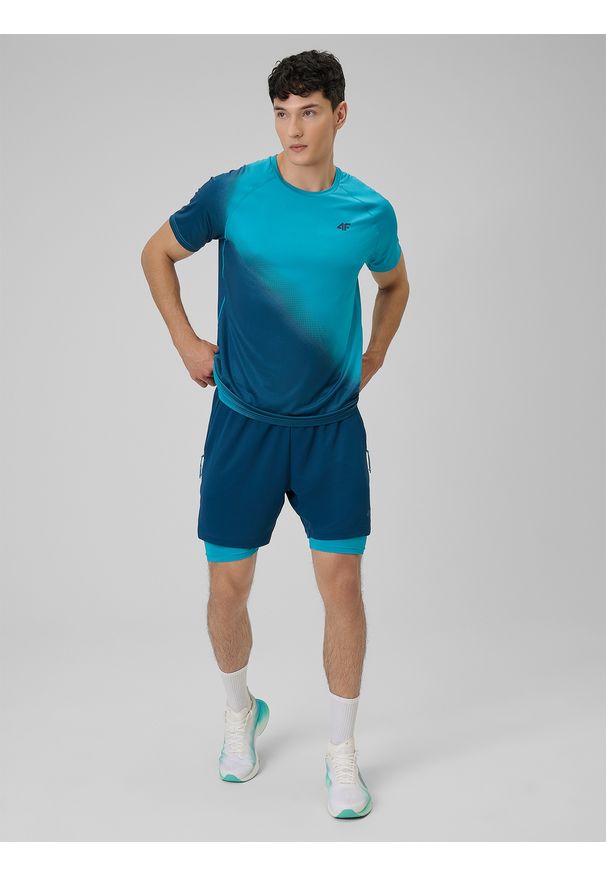 4f - 4F Koszulka treningowa regular szybkoschnąca męska - turkusowa XXL. Kolor: turkusowy. Materiał: skóra. Sport: fitness
