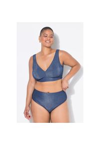 ULLA POPKEN - Damskie Figi od bikini wysoki stan efekt brokatu. Stan: podwyższony. Kolekcja: plus size. Kolor: niebieski. Materiał: elastan, włókno, poliamid, materiał, poliester #1