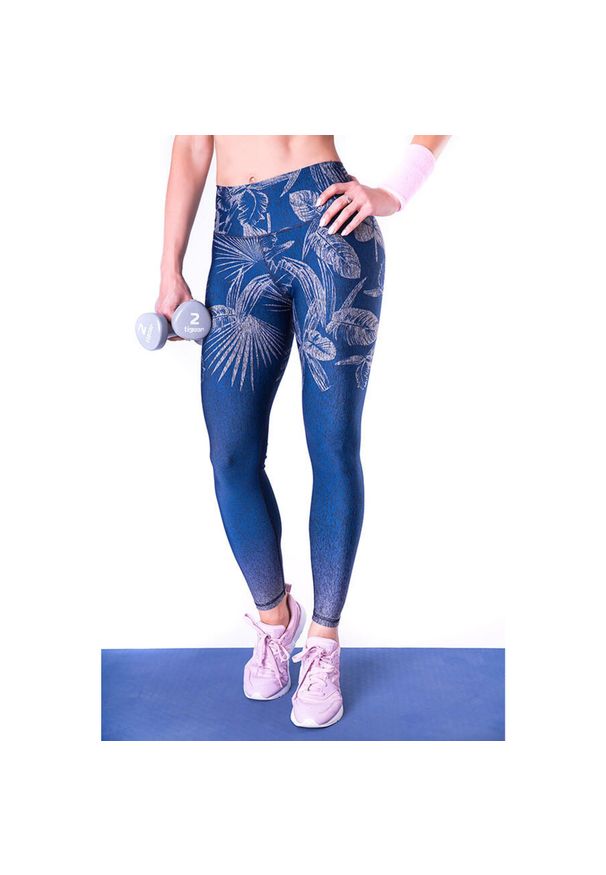 2SkIN - Legginsy treningowe na siłownię damskie 2skin OMBRE JUNGLE NAVY. Stan: podwyższony. Kolor: niebieski. Materiał: elastan, poliester. Sport: fitness