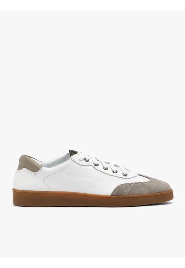 Ryłko - Białe półbuty męskie sznurowane. Okazja: na co dzień. Kolor: biały. Materiał: skóra. Styl: casual, street, sportowy