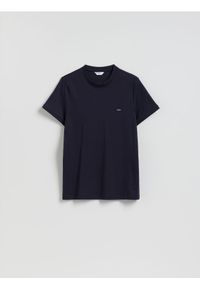 Reserved - Bawełniany t-shirt slim fit - granatowy. Kolor: niebieski. Materiał: bawełna #1