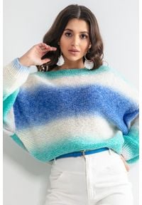 Fobya - Kolorowy sweter Oversize z Półokrągłym Dekoltem - Anagra. Materiał: wełna, poliester, akryl, poliamid. Wzór: kolorowy #1