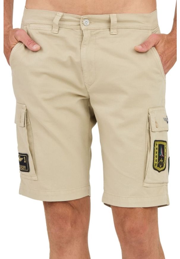 Aeronautica Militare - AERONAUTICA MILITARE Beżowe męskie bermudy Frecce Tricolori, Rozmiar M. Kolor: beżowy