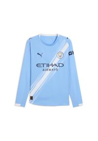 Puma - Męska autentyczna koszulka domowa z długim rękawem Manchester City 25/26 PUMA. Kolor: biały, wielokolorowy, niebieski. Długość rękawa: długi rękaw. Długość: długie. Wzór: aplikacja, paski
