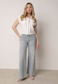 Born2be - Biała Wiskozowa Koszula Boho Bez Rękawów ze Ściągaczem w Pasie Limopise. Okazja: na co dzień. Kolor: biały. Materiał: wiskoza. Długość rękawa: bez rękawów. Wzór: aplikacja. Sezon: lato. Styl: boho #3