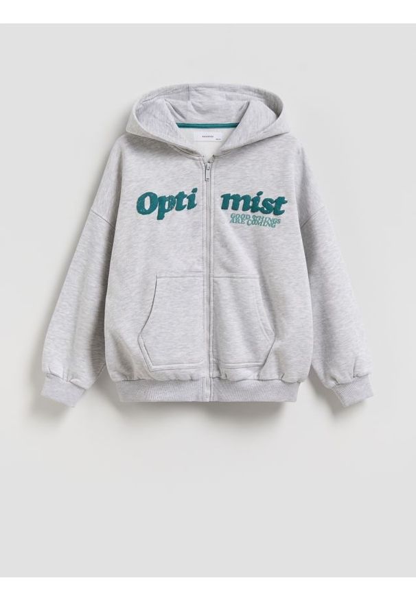 Reserved - Rozpinana bluza oversize - jasnoszary. Kolor: szary. Materiał: dzianina, bawełna