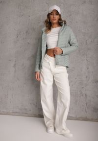 Renee - Jasnozielona Kurtka Przejściowa z Pikowaniem i Odpinanym Kapturem Edielitia. Okazja: na co dzień. Typ kołnierza: kaptur. Kolor: zielony. Materiał: nylon, jeans. Styl: casual #2