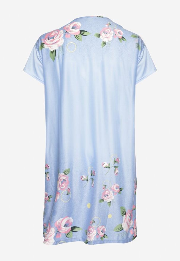 Born2be - Niebieska Koszula Nocna w Kwiatowy Wzór z Krótkim Rękawem Seliaane. Kolekcja: plus size. Kolor: niebieski. Długość: krótkie. Wzór: kwiaty