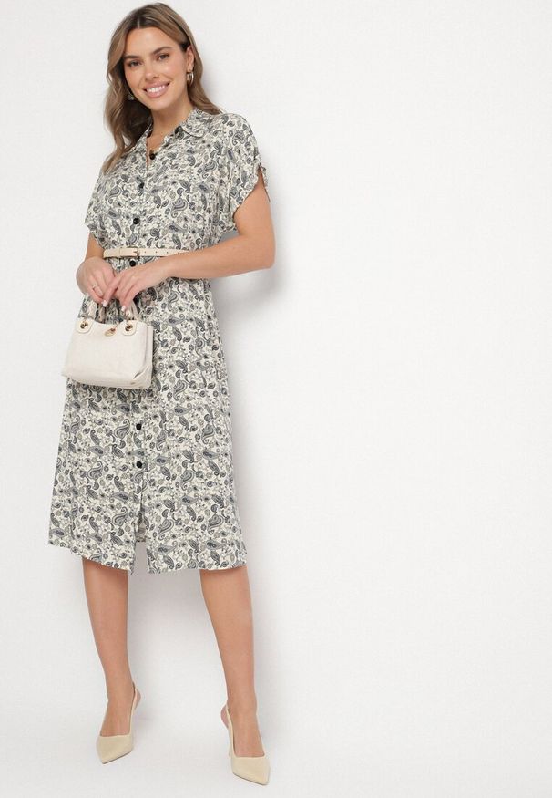 Born2be - Czarna Sukienka Bawełniana Koszulowa we Wzór Paisley Aelluria. Kolor: czarny. Materiał: bawełna. Wzór: paisley. Typ sukienki: koszulowe