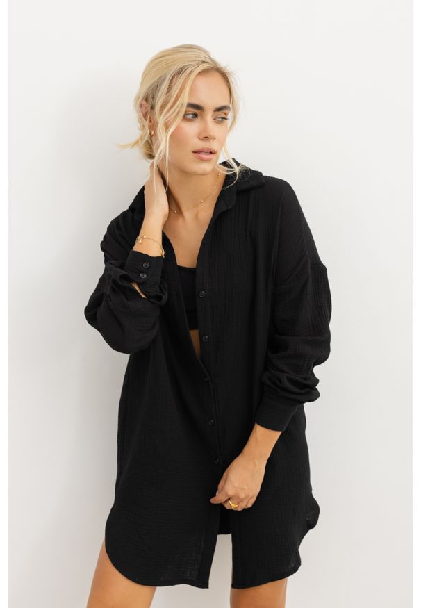 KOSZULA JULIETTE CZARNA L - Flawless. Okazja: na spotkanie biznesowe, do pracy. Kolor: czarny. Materiał: bawełna, skóra. Długość rękawa: długi rękaw. Długość: krótkie. Sezon: lato. Styl: biznesowy, elegancki