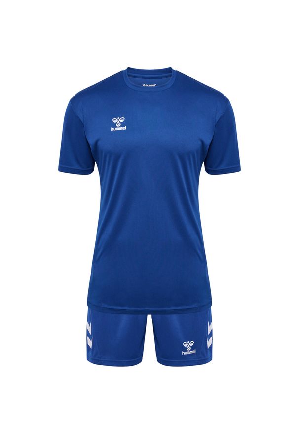 Zestaw koszulka + szorty Hummel Logo. Kolor: niebieski. Materiał: dresówka. Sport: piłka nożna