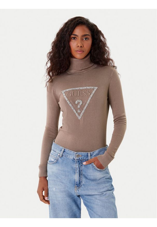 Guess Golf W5BR39 Z2NQ2 Brązowy Regular Fit. Typ kołnierza: golf. Kolor: brązowy. Materiał: wiskoza