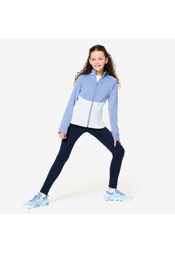 DOMYOS - Legginsy dziecięce Domyos. Okazja: na uczelnię. Kolekcja: plus size. Kolor: niebieski. Materiał: materiał, elastan. Styl: sportowy