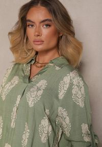 Renee - Zielony Komplet Oversize w Stylu Rustykalnym Długa Koszula i Szerokie Spodnie Mepilara. Kolor: zielony