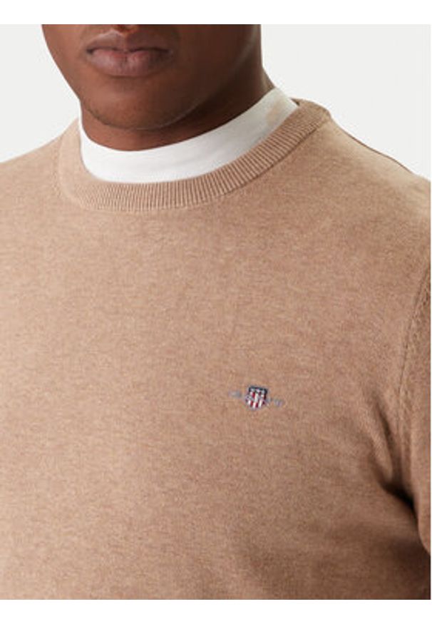 GANT - Gant Sweter 8030561 Beżowy Regular Fit. Kolor: beżowy. Materiał: bawełna