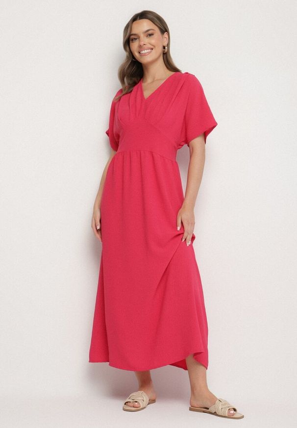 Born2be - Fuksjowa Sukienka z Bawełną i Górą w Stylu Nietoperza Filenia. Okazja: na co dzień. Kolor: różowy. Materiał: bawełna. Styl: casual