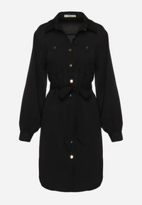 Born2be - Czarna Sukienka Koszulowa z Wiązanym Paskiem Bufiastymi Rękawami Blemianna. Okazja: na co dzień, na spotkanie biznesowe. Kolor: czarny. Typ sukienki: koszulowe. Styl: casual, biznesowy #5